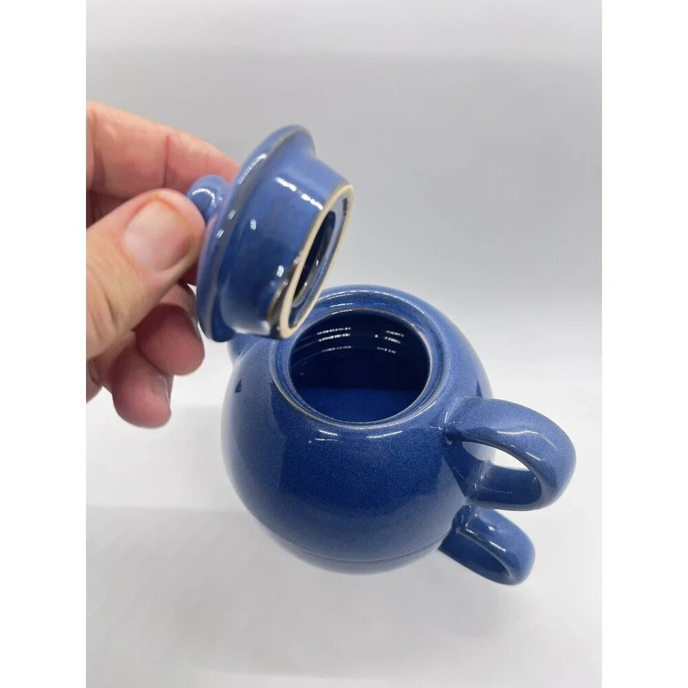 Blue PIER 1 Stoneware Teapot W/Mug Set ~ Stackable 3 Piece Set